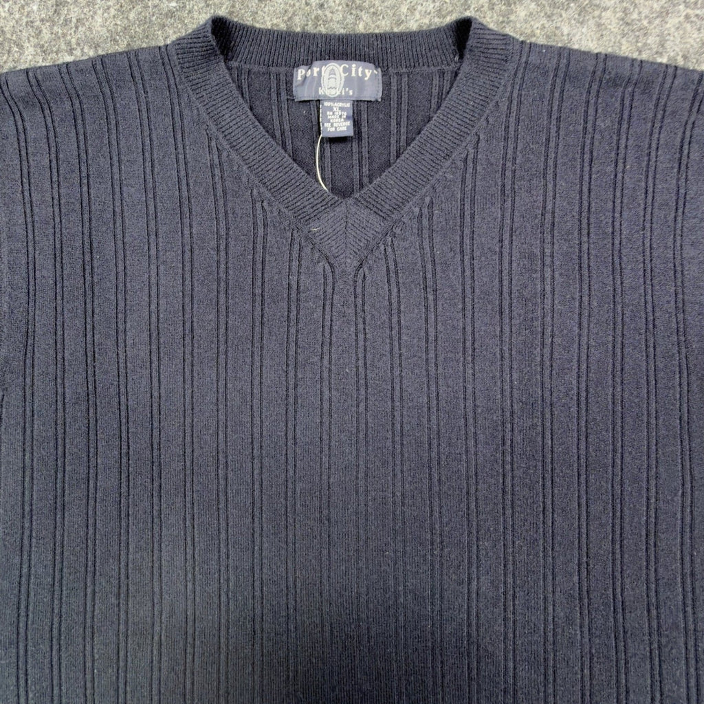 Port City Khaki's V-Neck Sweater Vest Mens XL Navy Blue Acrylic NWT Deadstock - take2supply