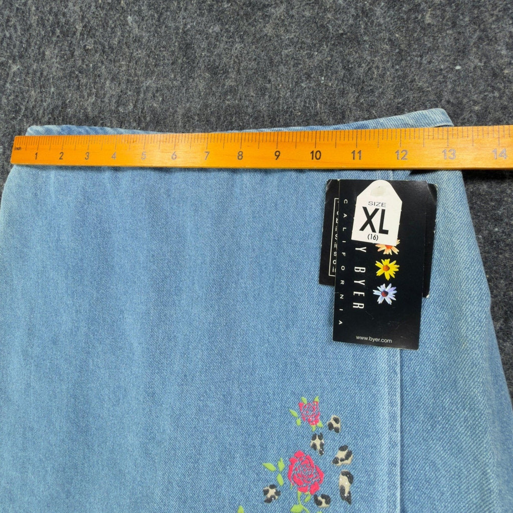 Amy Byer Vintage Y2K Skort Girls XL Blue Cotton Denim NWT Rose Leopard Print - take2supply