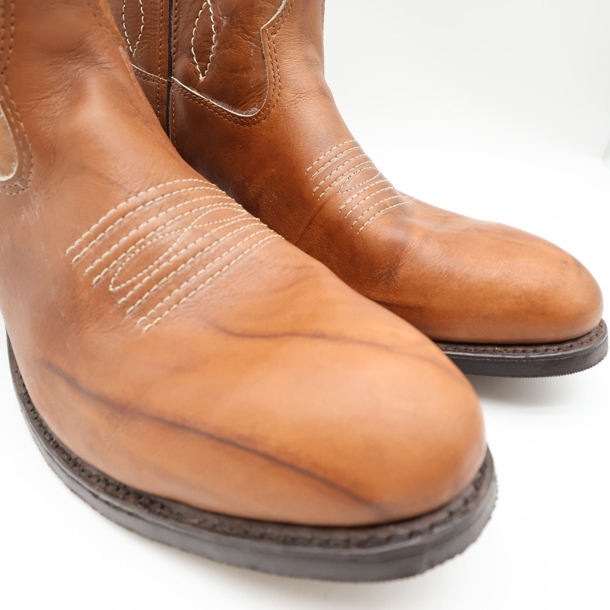 Vintage 80s Double-H 1507 Tan Leather Steel Toe Western Boots Men's 10 EE Wide NWT