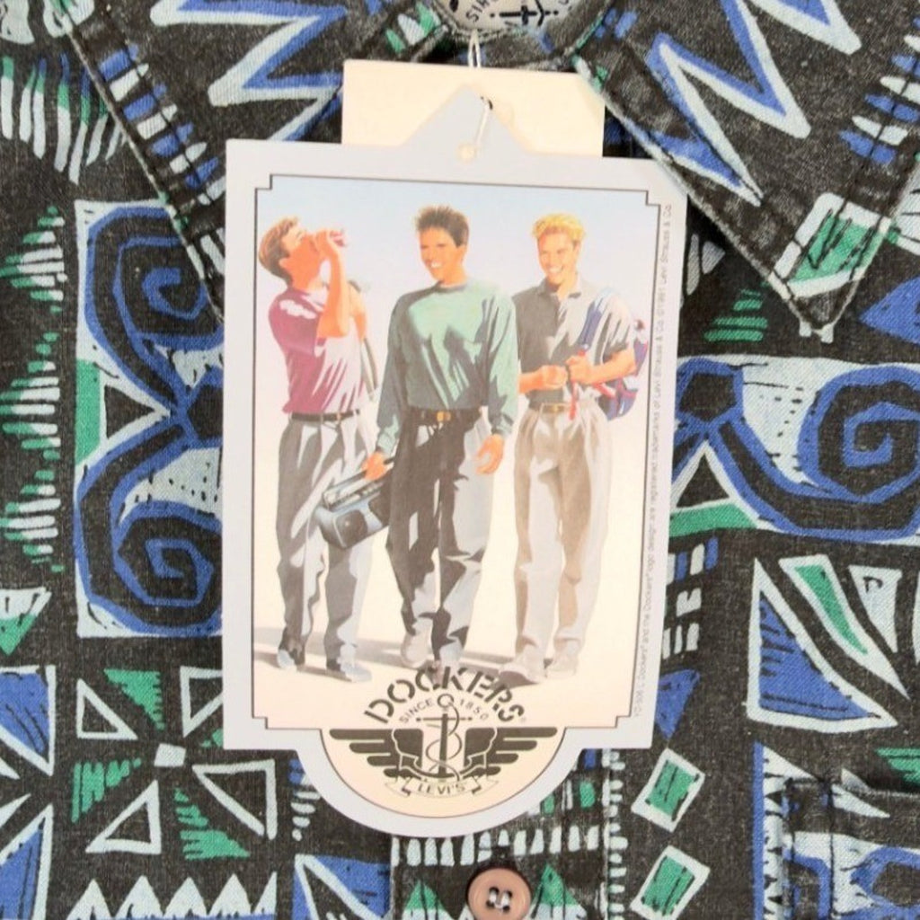Dockers Vintage 90s Shirt Boys Small 8-10 Geometric Aztec NWT Deadstock