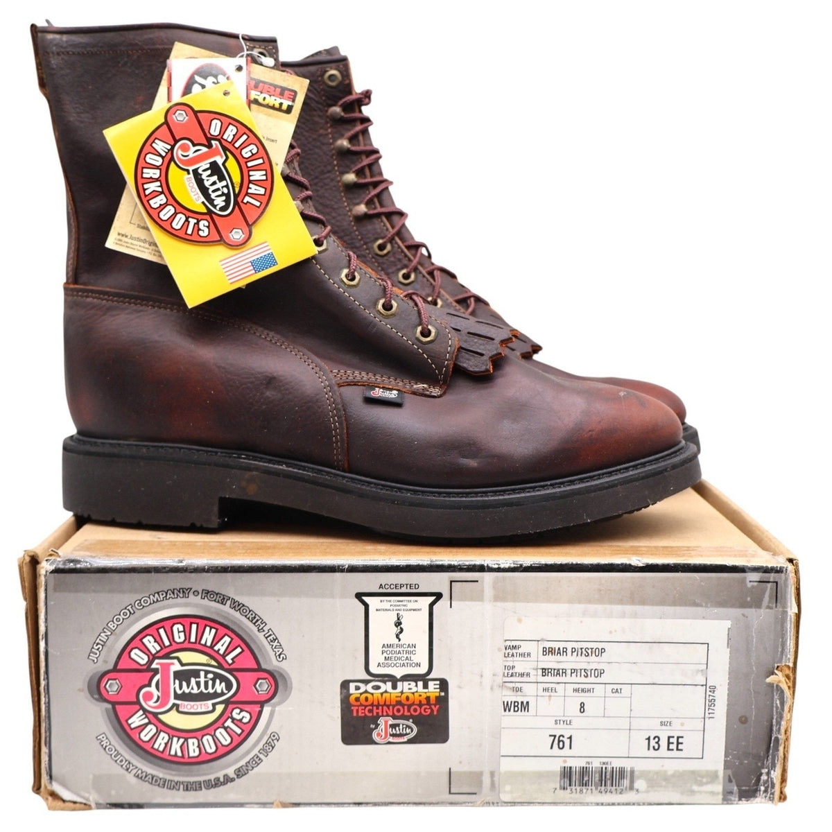 Justin 761 Double Comfort Kiltie Work Boots Men's 13 EE Brown USA Made Deadstock