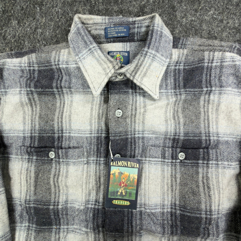Salmon River Traders Plaid Flannel Shirt Mens XL Grey Wool Blend NWT