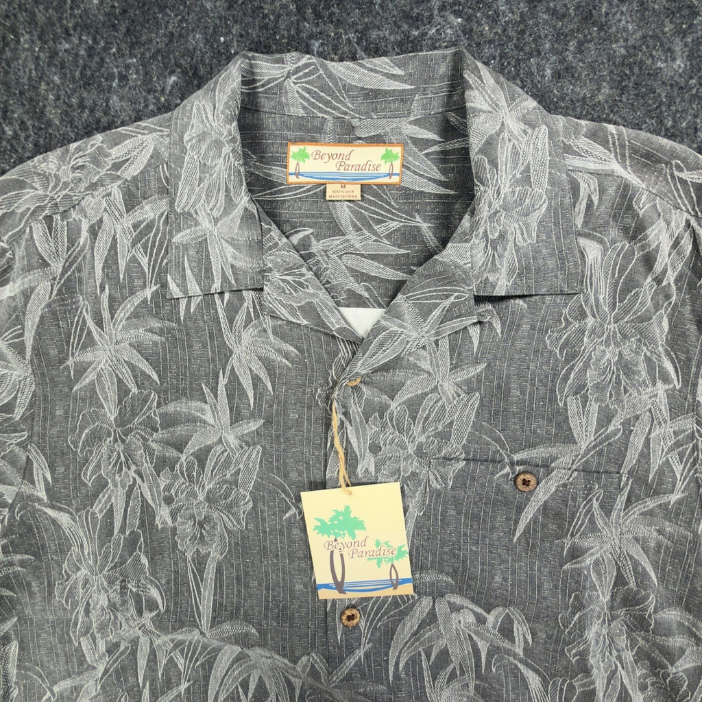 Beyond Paradise Hawaiian Shirt Mens Medium Charcoal Silk NWT