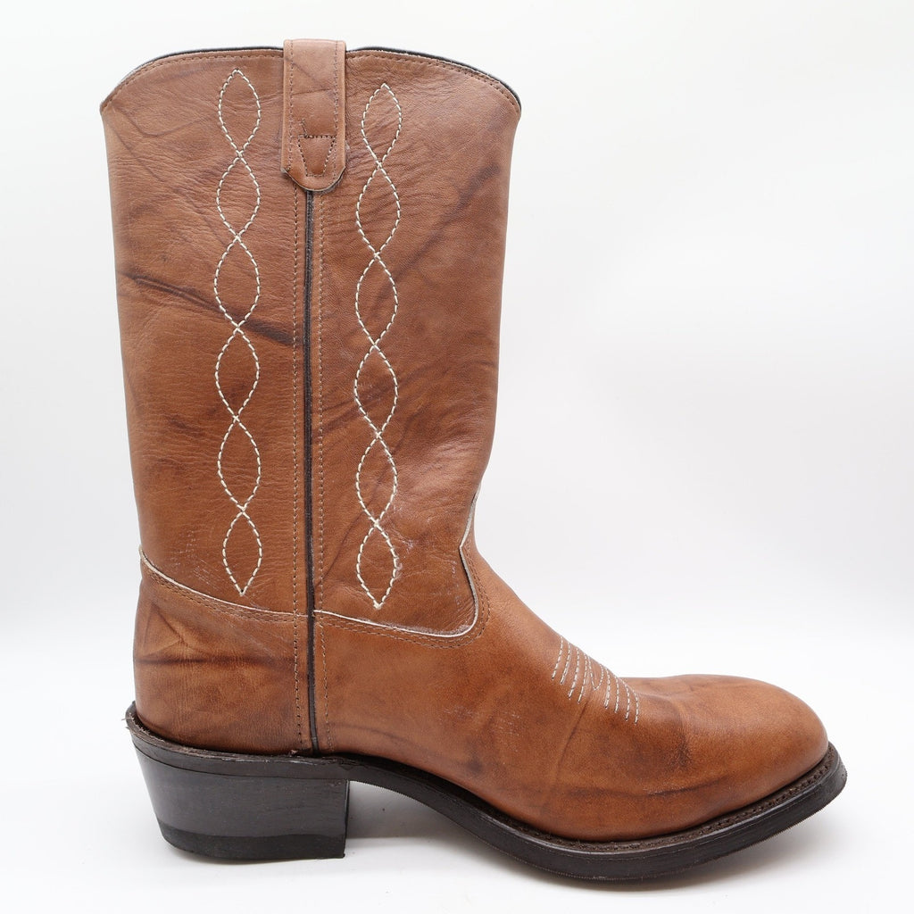 Vintage 80s Double-H 1507 Tan Leather Steel Toe Western Boots Men's 10 EE Wide NWT