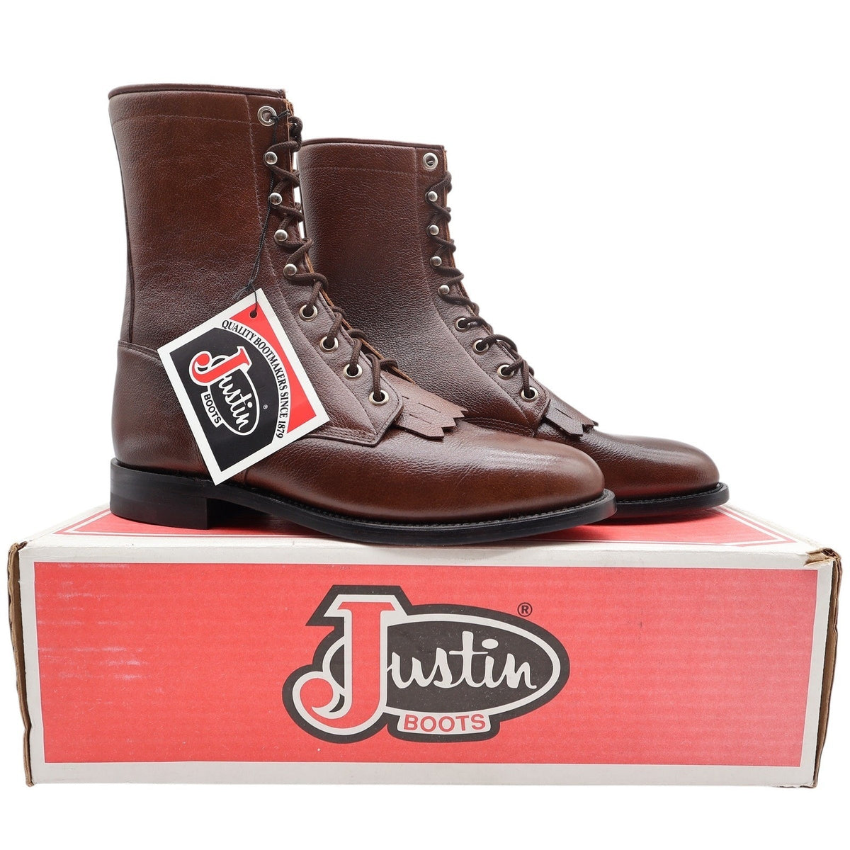 Justin Womens 8 B Vintage Tan Leather Lace Up Kiltie Packer Boots L0508 New