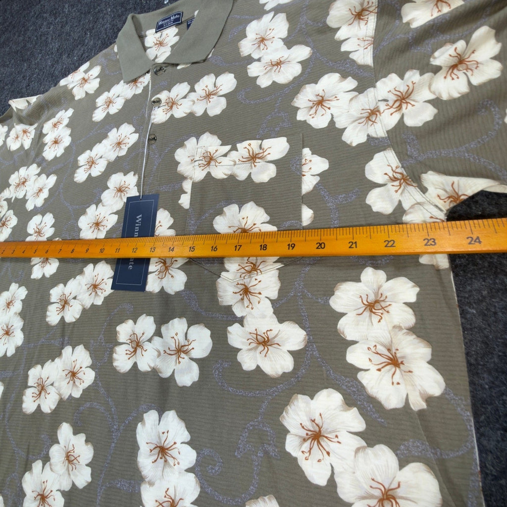 Winner Mate Polo Shirt Mens Large Vtg Floral Cotton Rayon Olive Green Deadstock