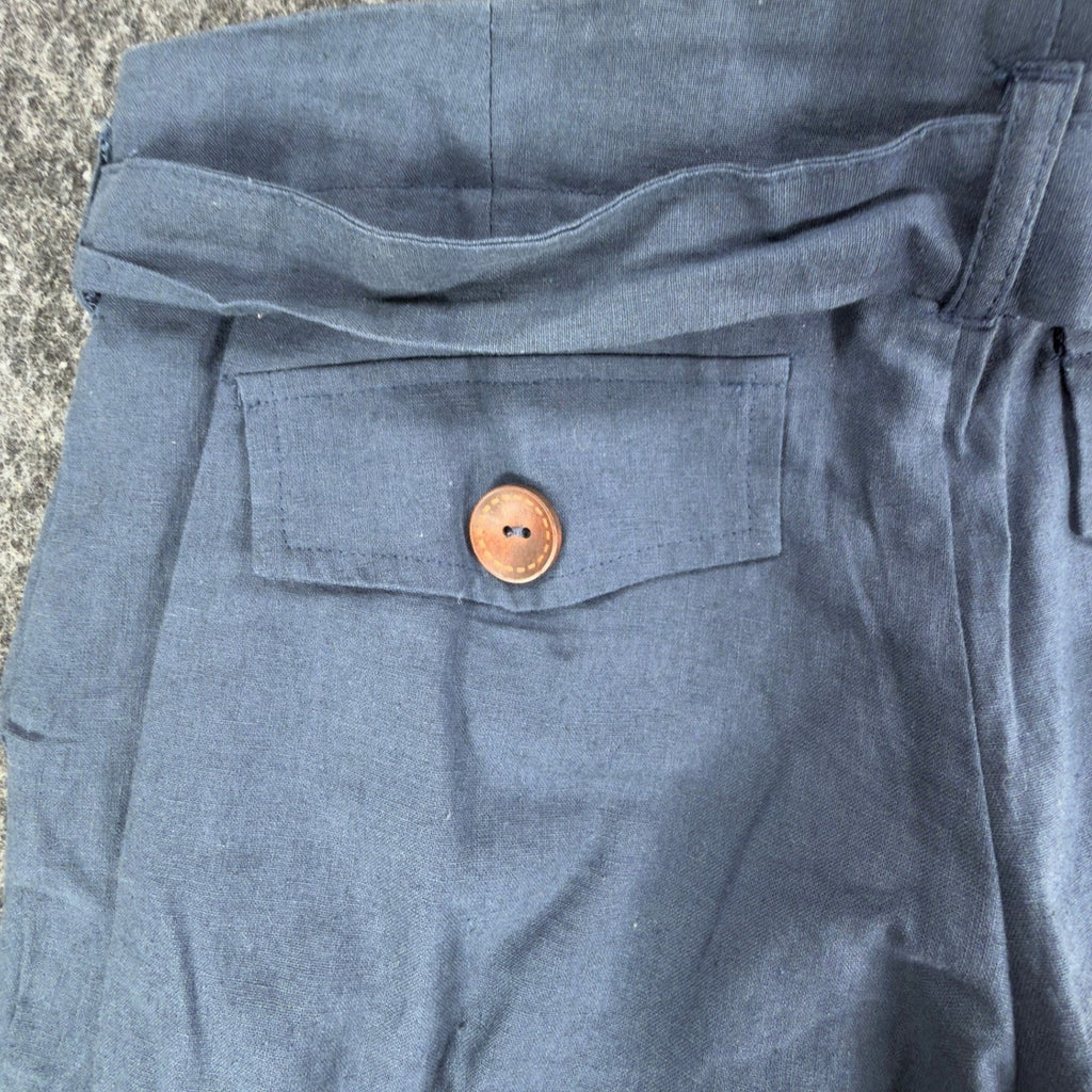 Cecico Modern Paperbag Shorts Womens M Blue Linen Cotton NWT