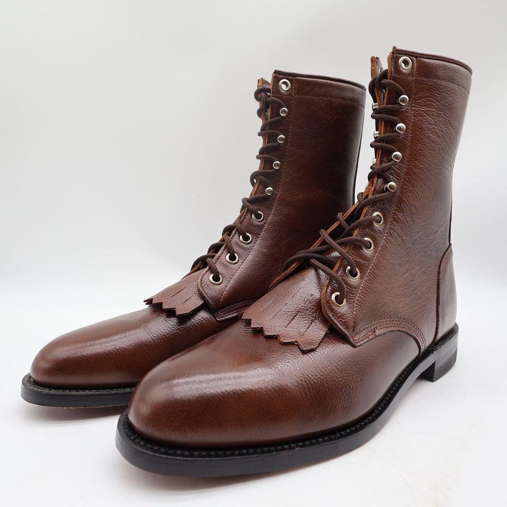 Justin Womens 8 B Vintage Tan Leather Lace Up Kiltie Packer Boots L0508 New