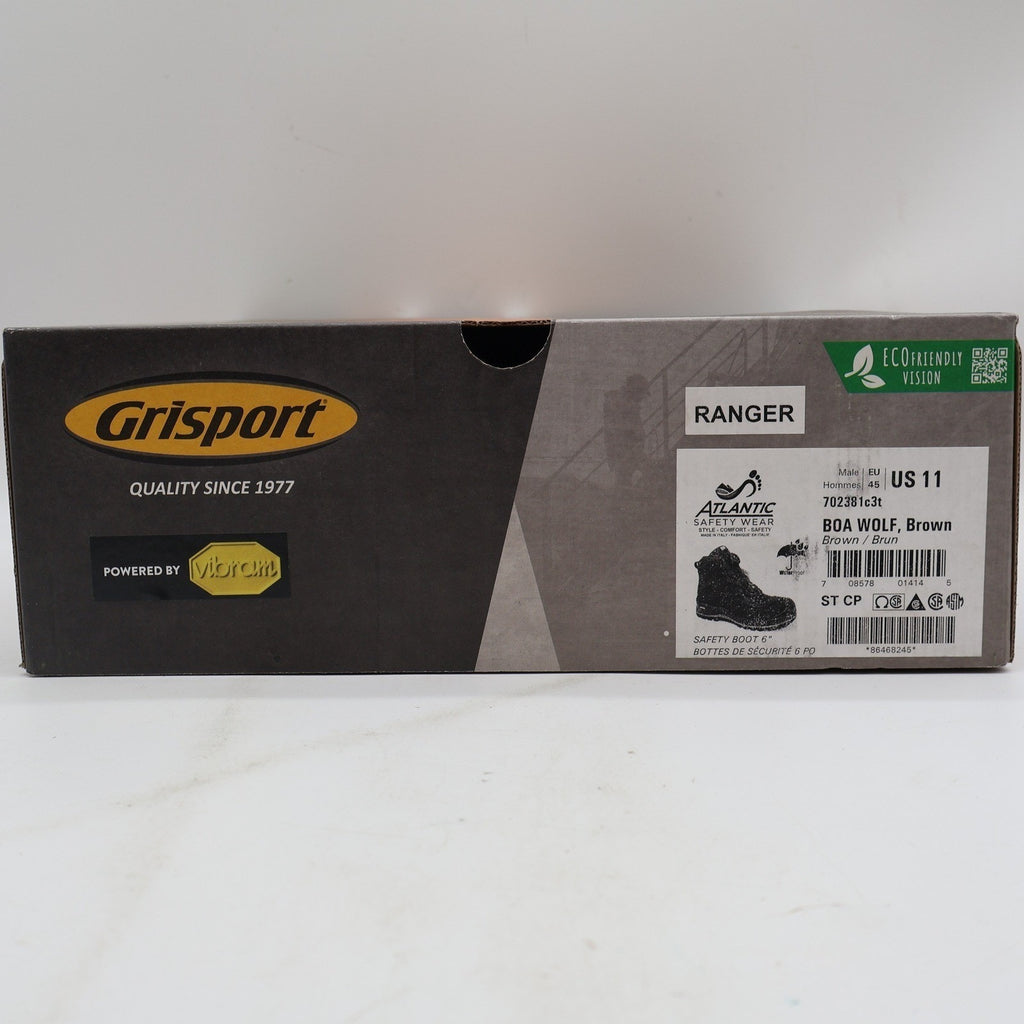 Grisport BOA Wolf Safety Boot Mens 11 Brown Waterproof Vibram Composite Toe 6"