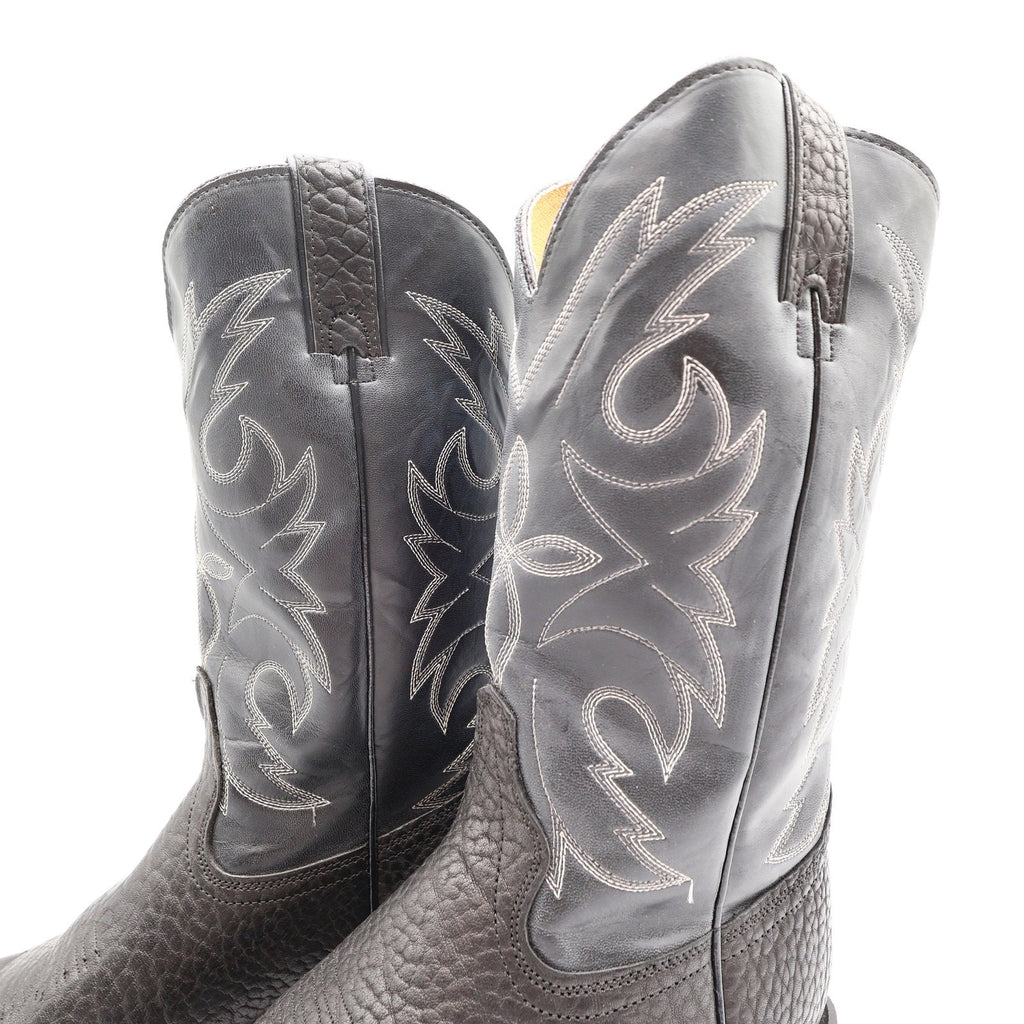 Vintage Wrangler Boots Mens 10 D USA Black Bullhide Leather Cowboy NIB M9-6580