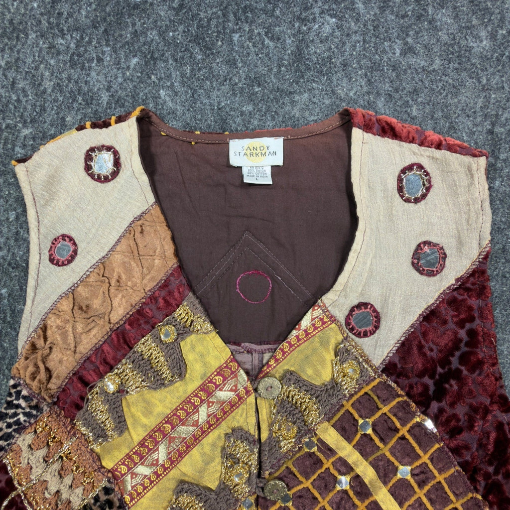 Sandy Starkman Vintage 90s Patchwork Vest Women Large Brown Velvet NWT C636 - take2supply