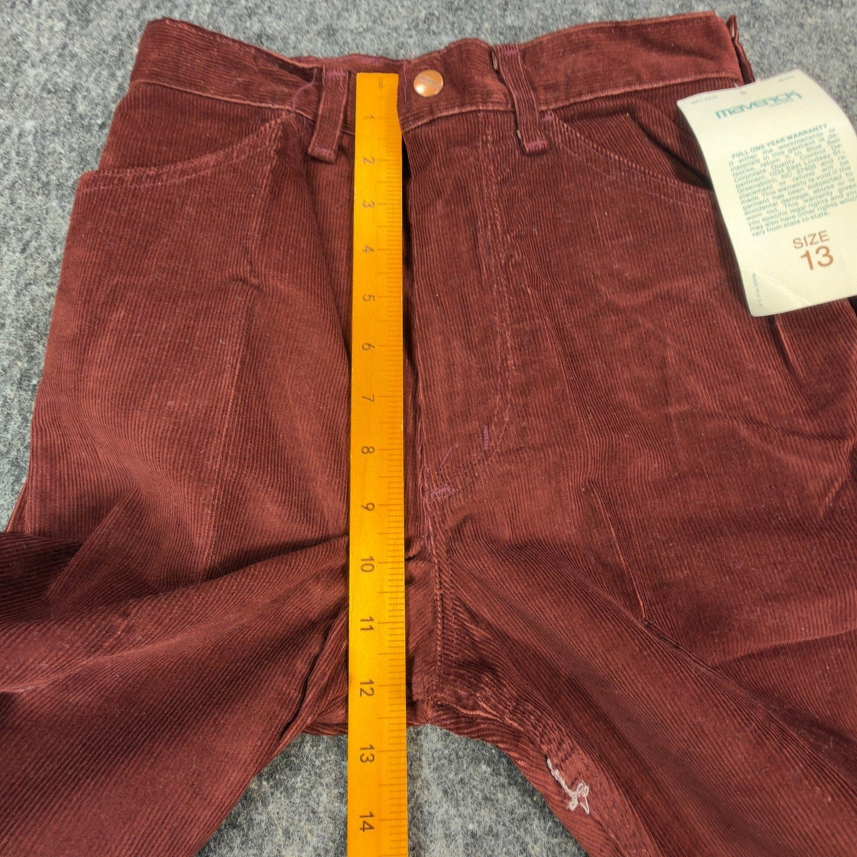 Maverick Vintage 70s Corduroy Flare Pants Juniors 13 Burgundy NWT Deadstock USA - take2supply