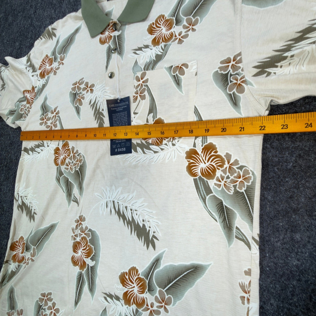 Winner Mate Polo Shirt Mens M Y2K Beige Cotton Rayon Tropical Floral Hibiscus