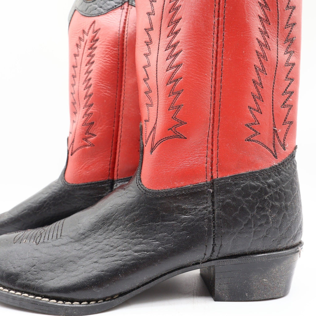 Laredo 28-2220 Black Bullhide Red Leather Cowboy Boots Kids 5.5D NWT