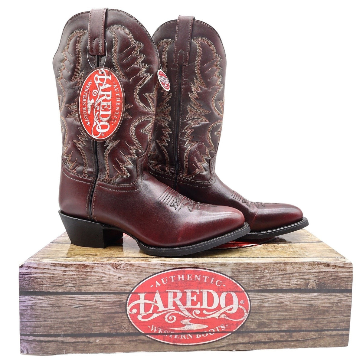 Laredo 68458 Black Cherry Leather R Toe Cowboy Boots Men's 8.5D NWT