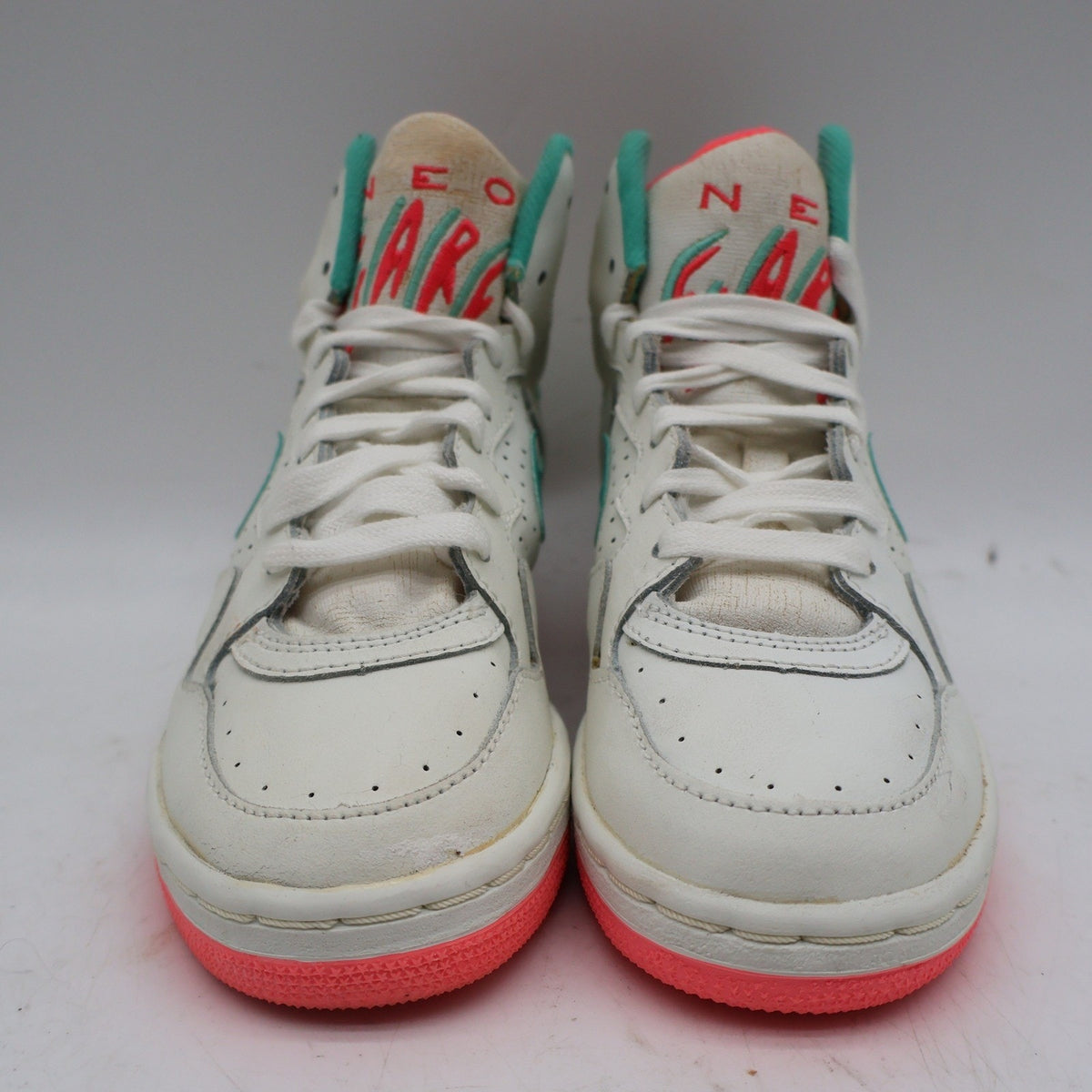 Nike Neo Flare Hi GS Size 3Y Vintage 1990 White Mint Hot Coral Sneakers 9072 - take2supply