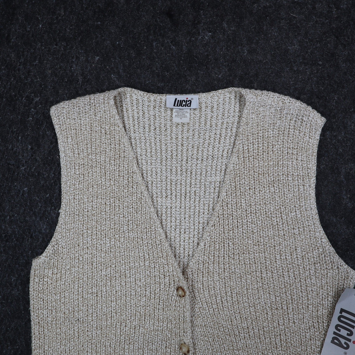 Lucia Sweater Vest Womens Medium Vintage 90s Beige Cotton Knit Button Front USA
