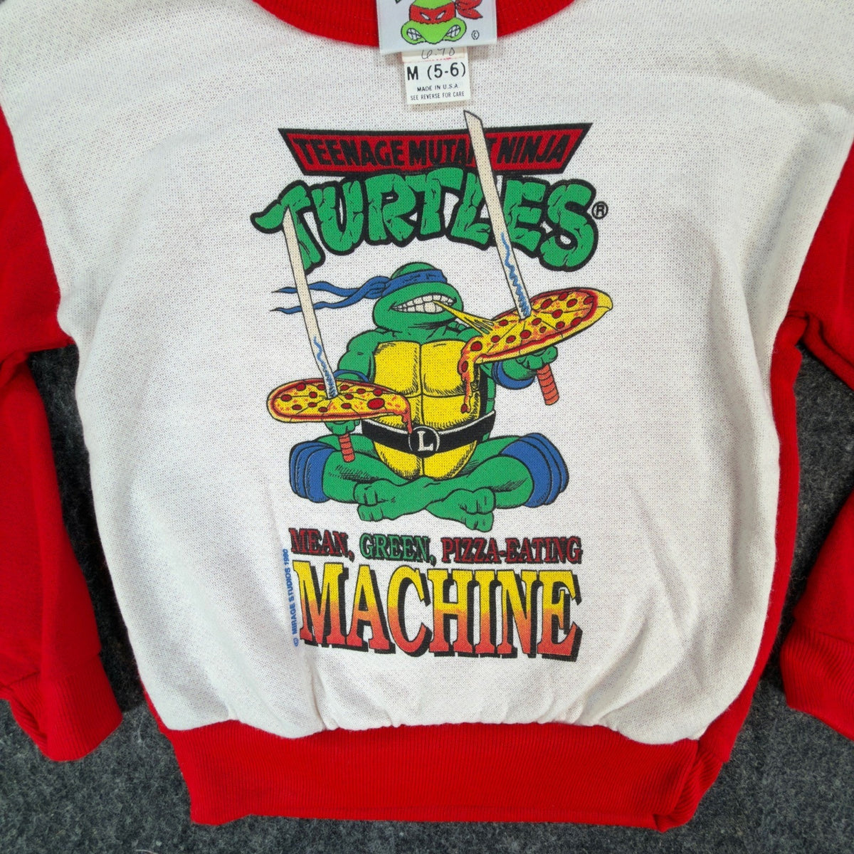 Vintage TMNT Sweatshirt Kids Medium 5-6 Red Raglan USA 1989