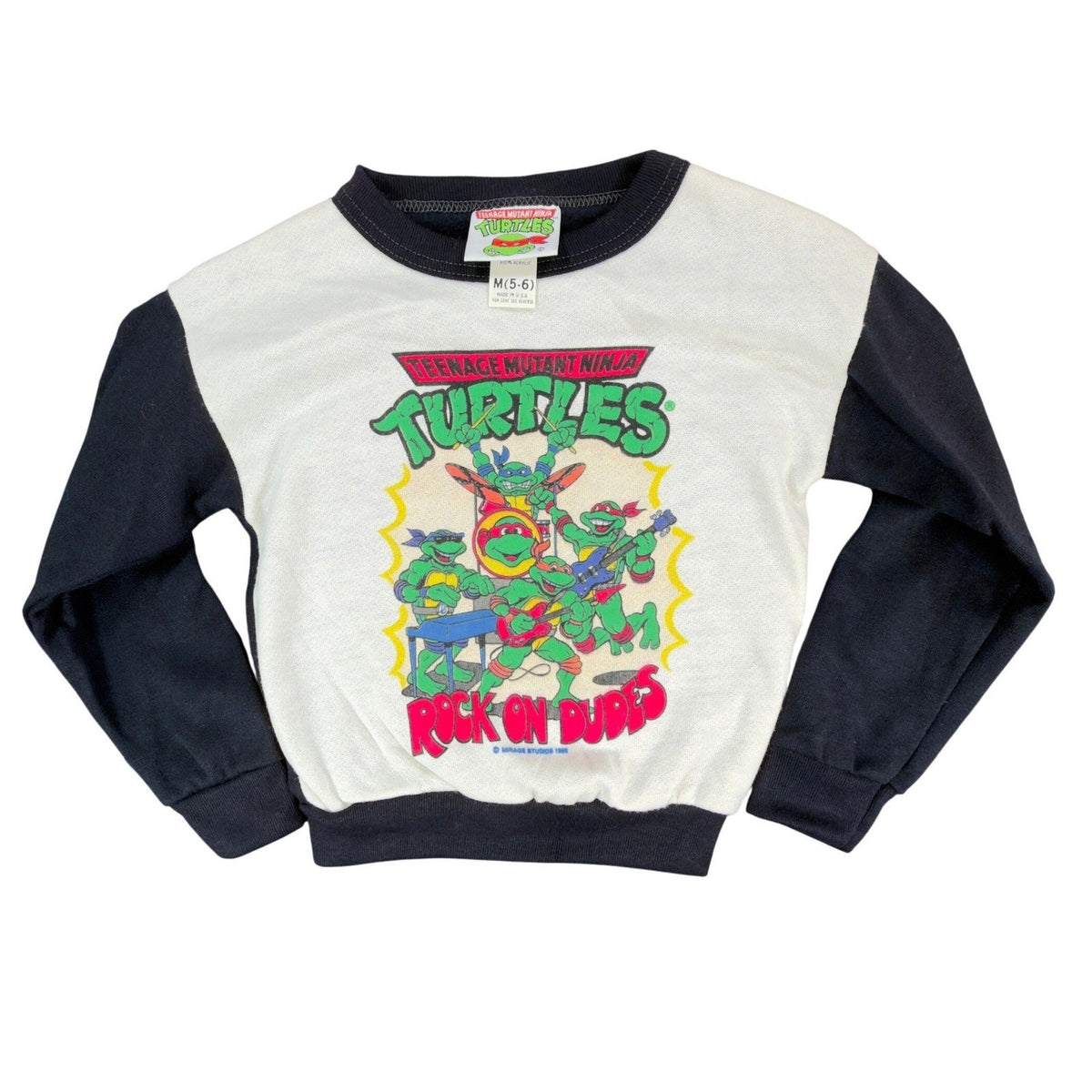 Vintage 80s TMNT Sweatshirt Kids Small 4 Green Raglan Made in USA 1989