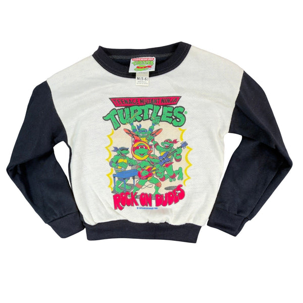 Vintage 80s TMNT Sweatshirt Kids Small 4 Green Raglan Made in USA 1989