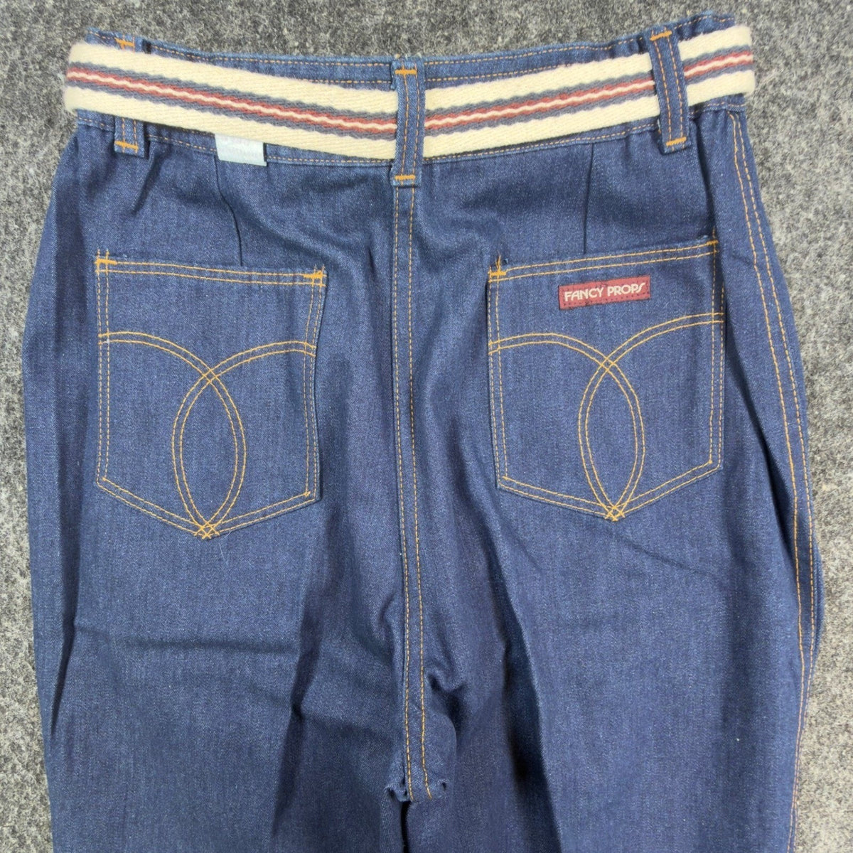 Fancy Props Vintage 70s Jeans Pants Womens 12 Blue High Waist Belted Wide Leg