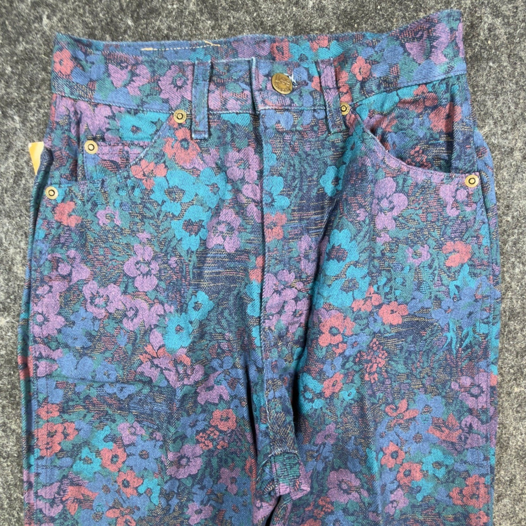 Lee Vintage 90s Tapered Rider Jeans Juniors 5 Blue Floral Cotton NWT Made in USA