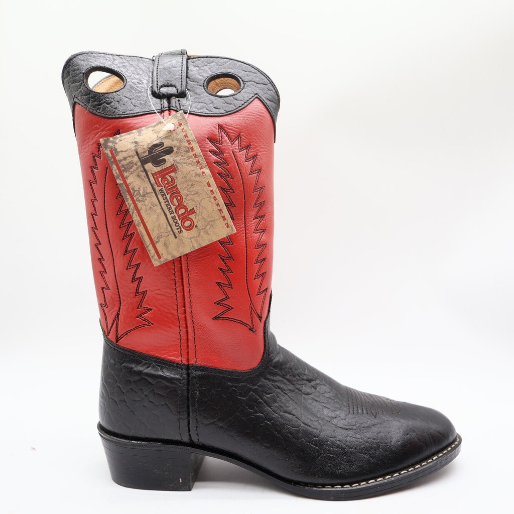 Laredo 28-2220 Black Bullhide Red Leather Cowboy Boots Kids 5.5D NWT