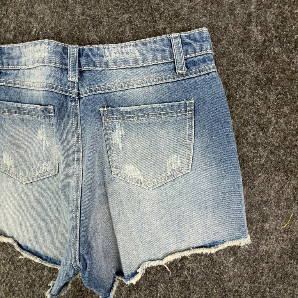 Blu Pepper Modern Floral Embroidered Denim Shorts Womens S Blue NWT