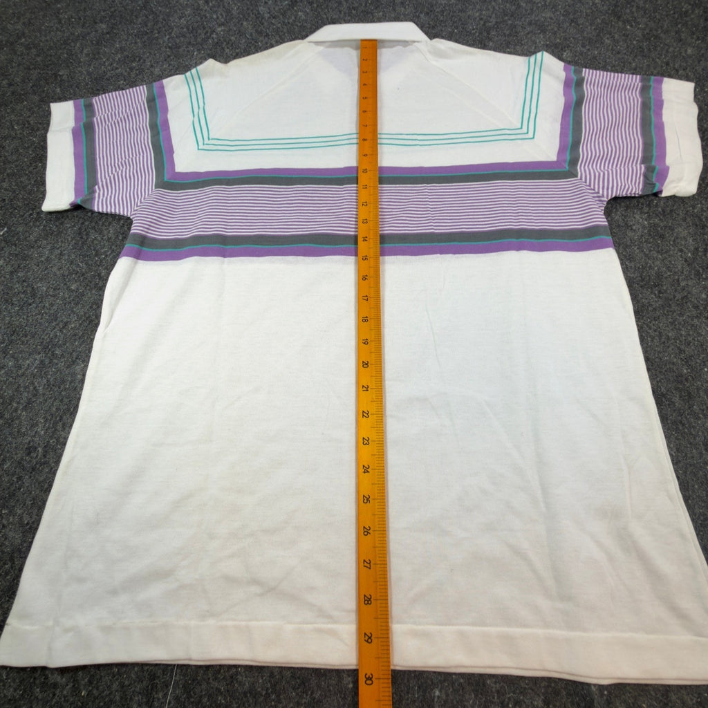 The Pro by Block Polo Shirt Mens Medium Vintage 90s White Purple Striped Pocket