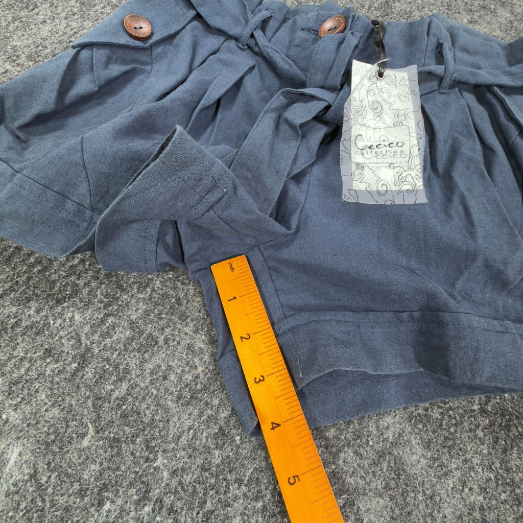 Cecico Modern Paperbag Shorts Womens M Blue Linen Cotton NWT