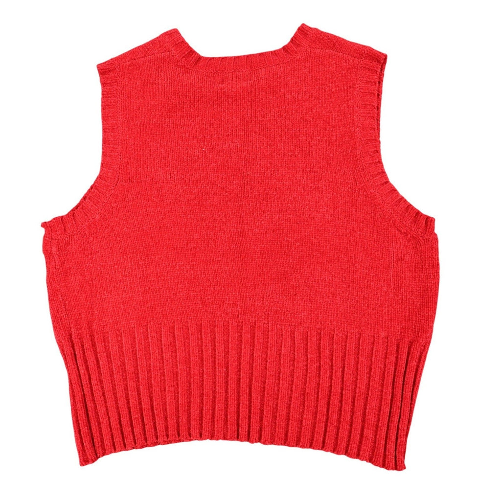 Nuggets Sweater Vest Medium Red Vintage 90s Chenille Knit V-Neck RN 94829