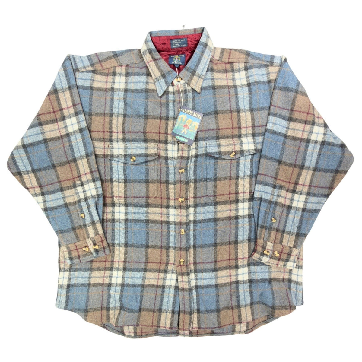 Salmon River Traders Vintage Plaid Flannel Shirt Mens XL Blue Wool Blend NWT