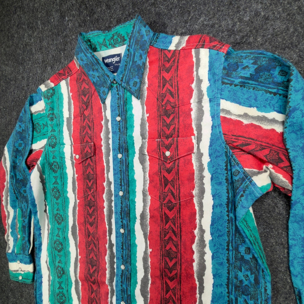 Wrangler Vintage 90s Western Shirt Mens 17.5 Multi Cotton Pearl Snap New