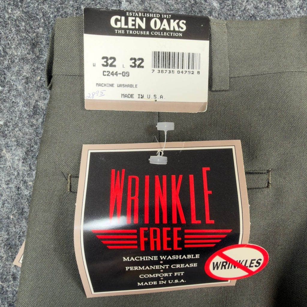 Glen Oaks Vintage 90s Dress Pants Mens 32x32 Olive Pleated Wool Blend NWT