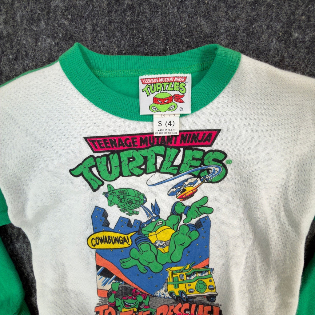 Vintage 80s TMNT Sweatshirt Kids Small 4 Green Raglan Made in USA 1989