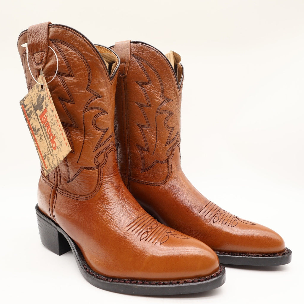 Vintage Laredo 28-2215 Brown Leather J Toe Western Boots Kids 2.5 NWT Deadstock