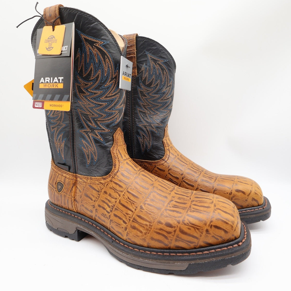 Ariat WorkHog Comp Toe Boots Mens 9.5 Brown Hornback Print NIB 10032454