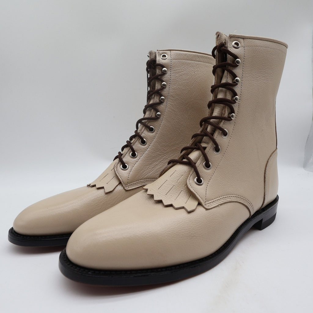 Justin L0512 Lace Up Roper Boots Women 9 B Bone Leather NWT Deadstock Vintage