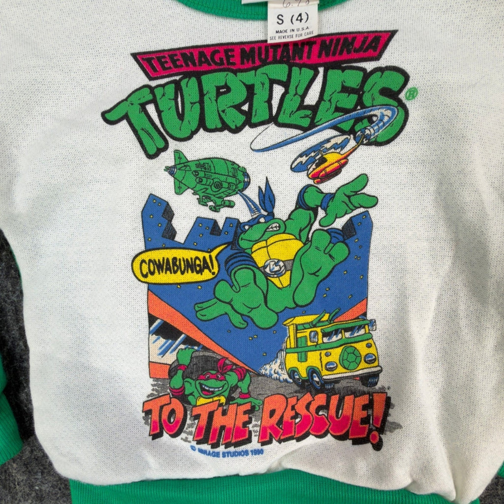 Vintage 80s TMNT Sweatshirt Kids Small 4 Green Raglan Made in USA 1989