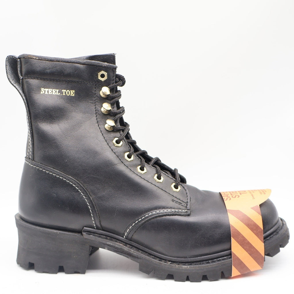 Walker Shoes Steel Toe Work Boots Mens 9.5 EEE Vintage 80s Black Leather 1031