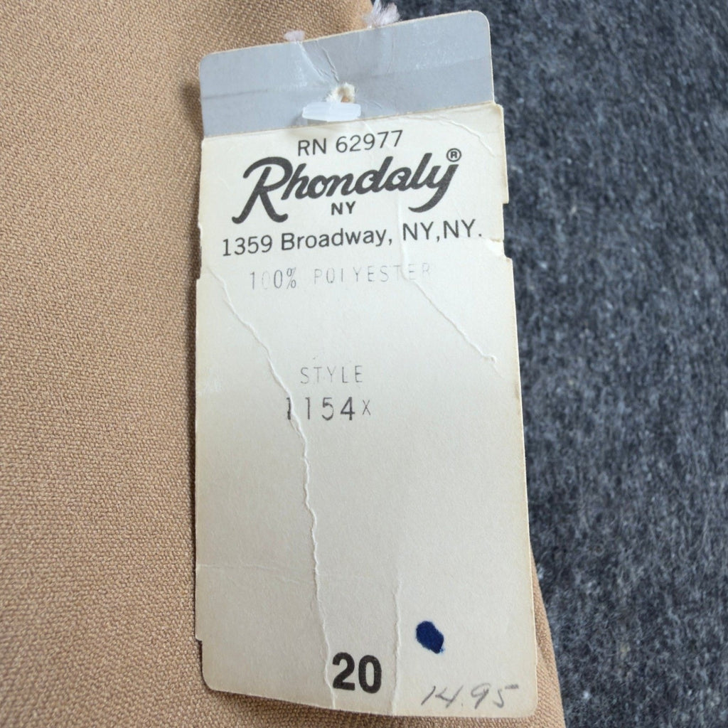 Rhondaly NY Dress Pants Womens 20 Vintage 70s Beige Polyester Straight Leg NWT