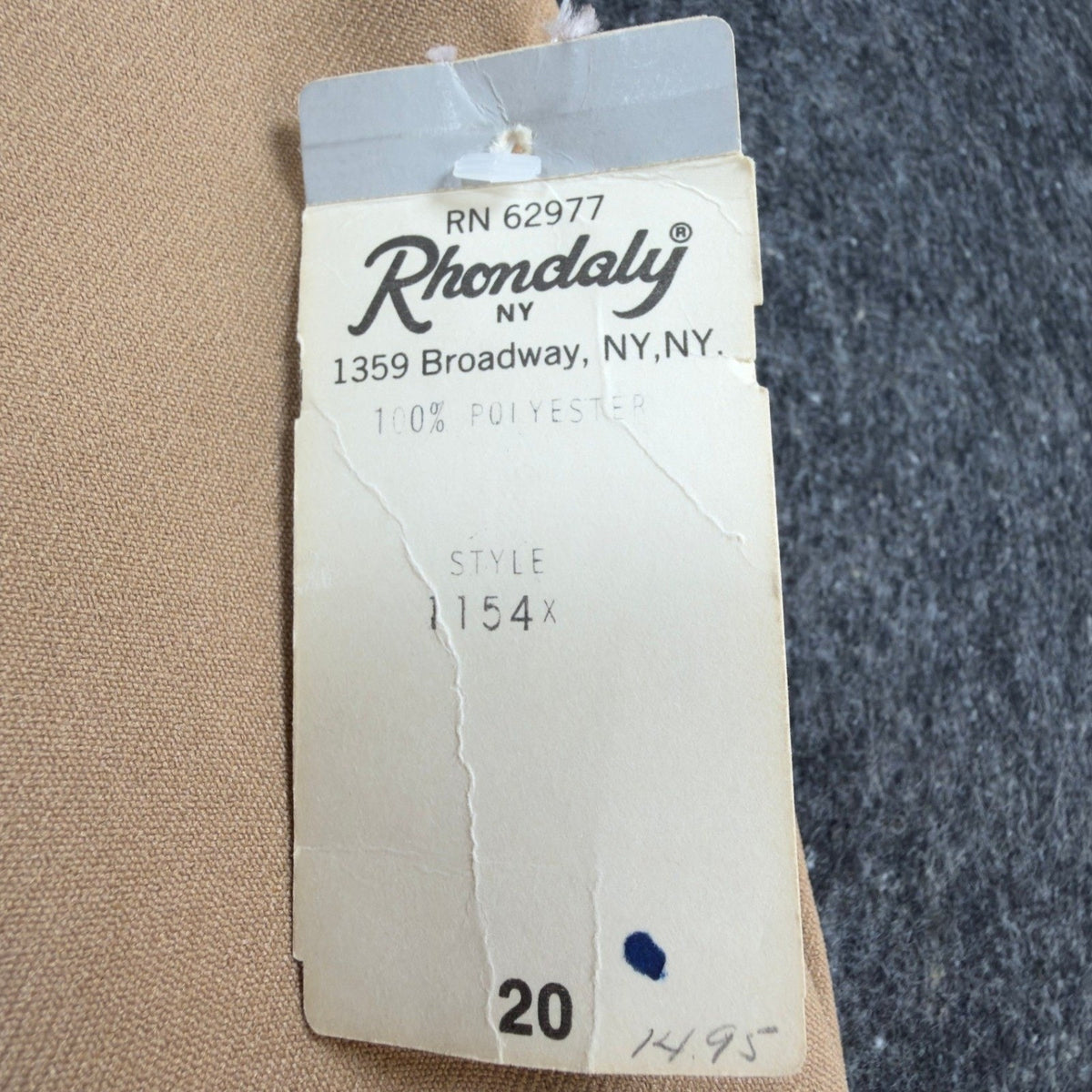 Rhondaly NY Dress Pants Womens 20 Vintage 70s Beige Polyester Straight Leg NWT
