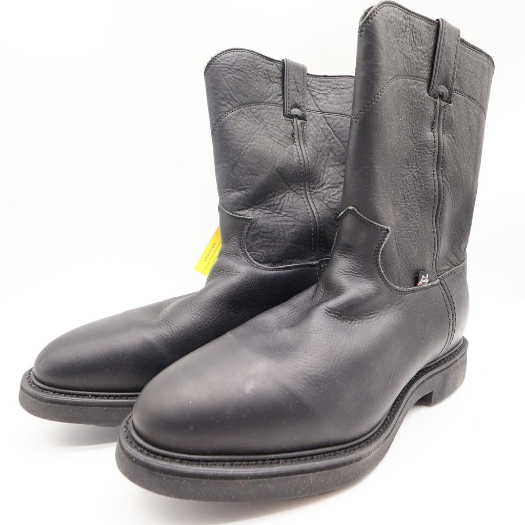 Justin Boots Mens 12 EE Black Leather Work Boots Pull On Roper 4763 NIB