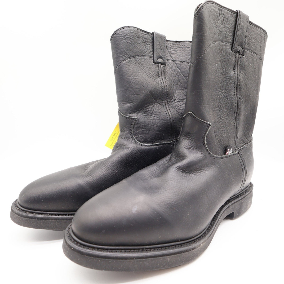 Justin Boots Mens 12 EE Black Leather Work Boots Pull On Roper 4763 NIB