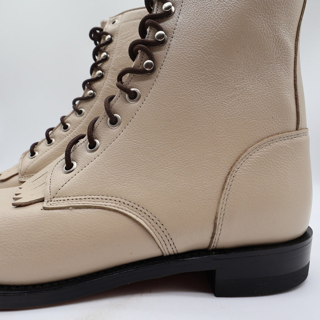 Justin L0512 Lace Up Roper Boots Women 9 B Bone Leather NWT Deadstock Vintage