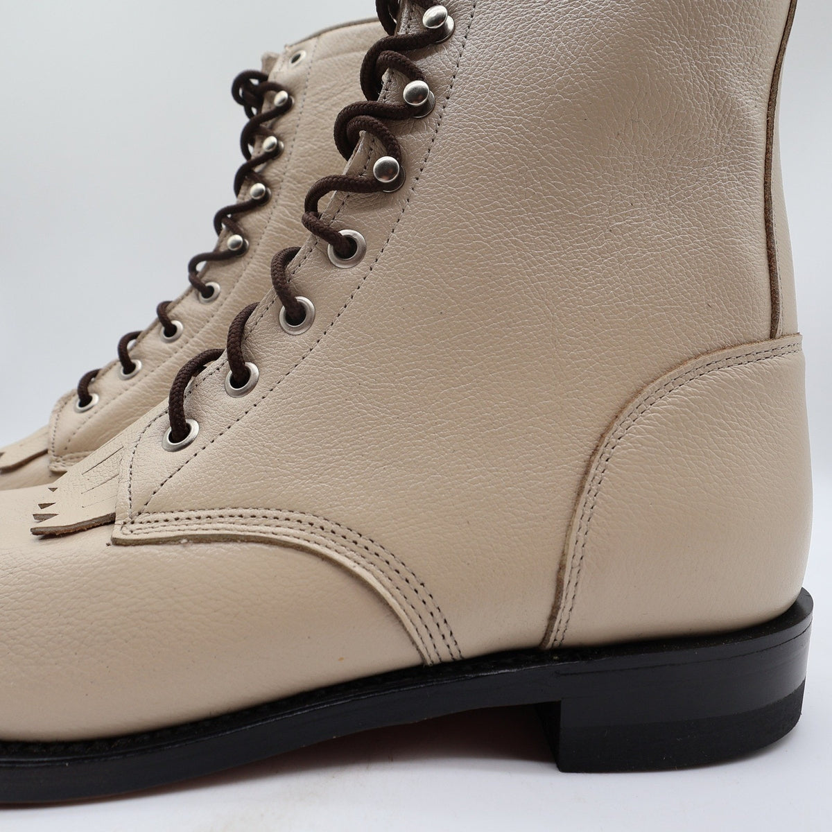 Justin L0512 Lace Up Roper Boots Women 9 B Bone Leather NWT Deadstock Vintage