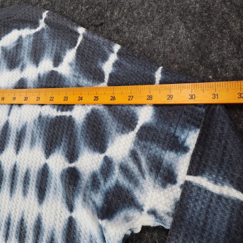 She + Sky Waffle Knit Top Womens Large Blue White Tie Dye Thermal Long Sleeve