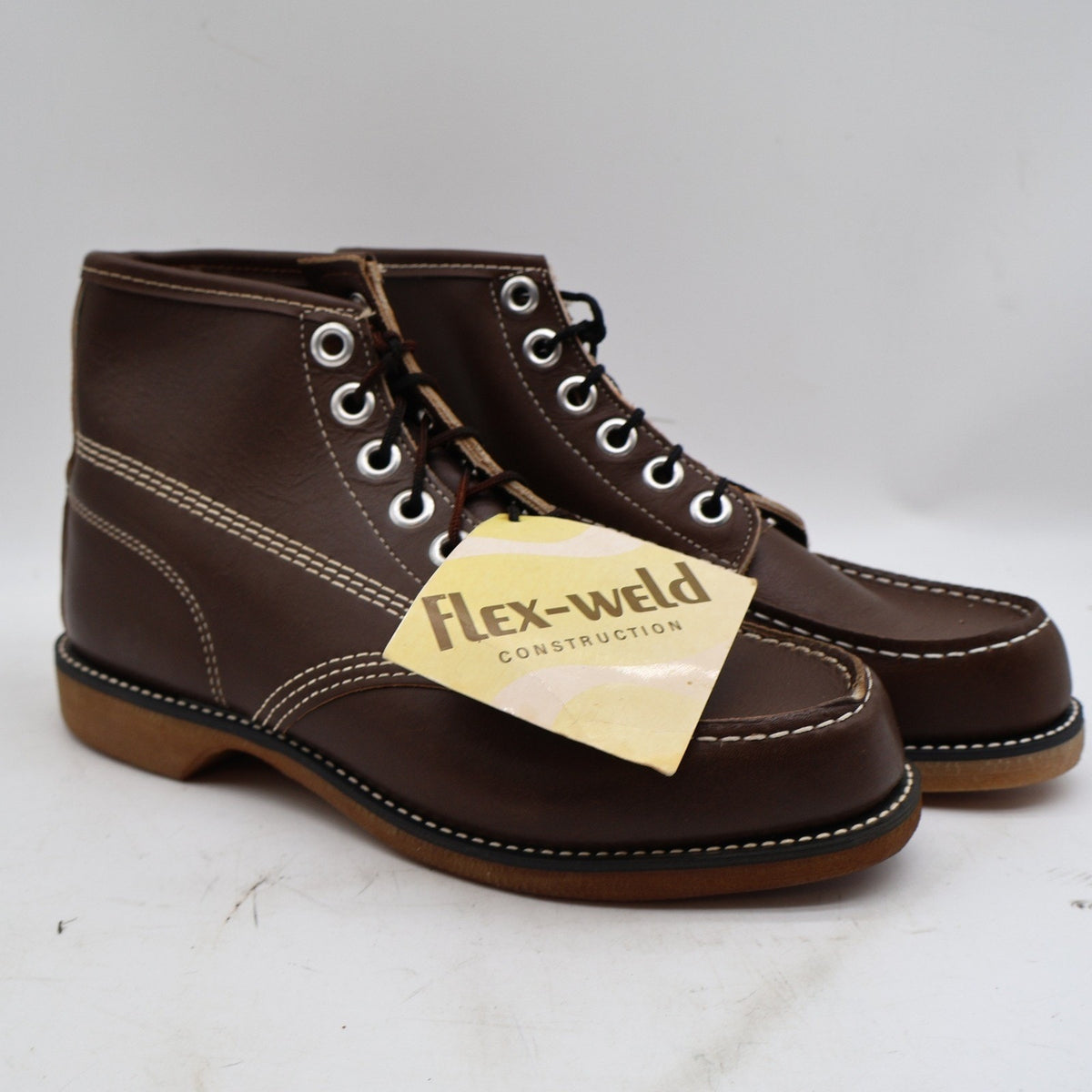 Vintage Cedar Crest Flex-Weld Brown Leather Moc Toe Work Boots Men's 7 USA Deadstock