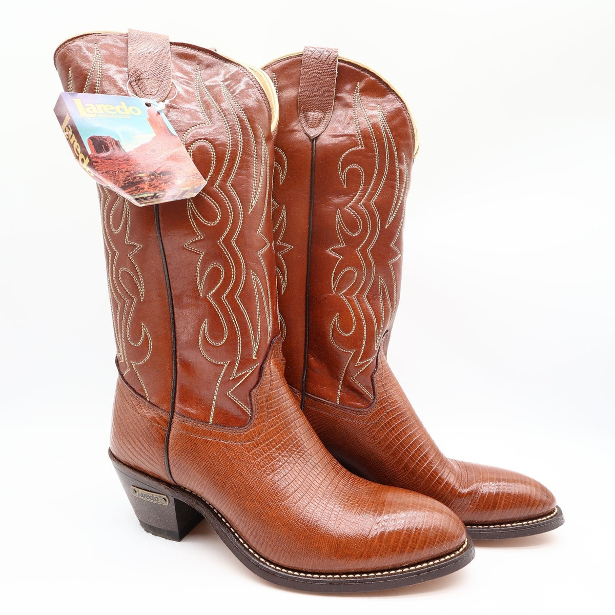 Laredo Vintage 900 Western Boots Women 10 B Brown Lizard Print NWT Deadstock - take2supply