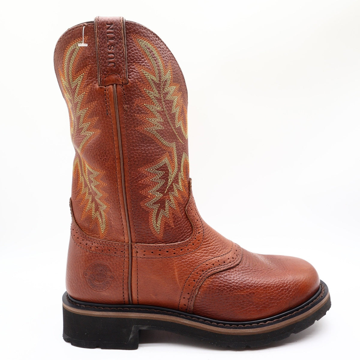 Justin Modern Stampede Work Boots Mens 8.5 D Tan Leather Western NWT Box WK4655